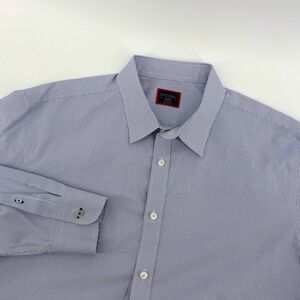 UNTUCKit Mens XL Bordeaux WF Blue White Micro Stripe Wrinkle Free Dress Shirt